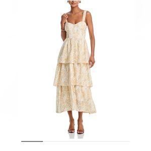 Aqua Floral Tiered Eyelet Midi Dress - New W/ Tags!